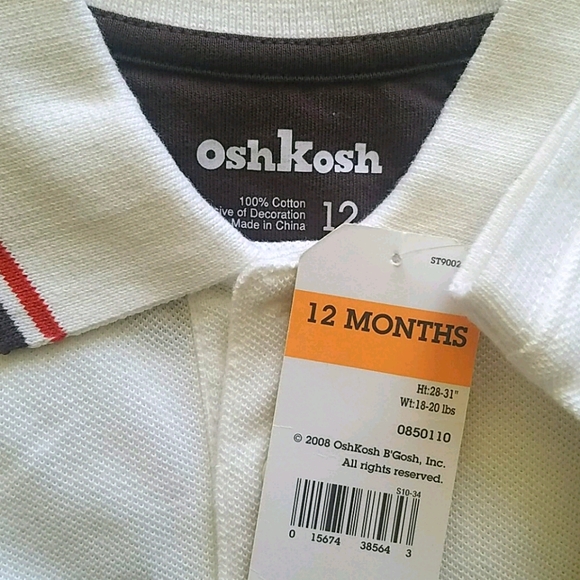 👶NWT OshKosh Ivory white collared onesie. Size 12m. - Picture 3 of 3